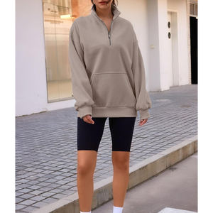 Haute Qualité Surdimensionné Femmes Hoodies Quarter Zip Pull avec Poches Demi Zip Pull Automne Hiver Vêtements Imprimé Technics - Product Image 4