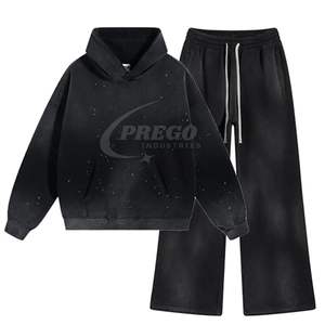 Conjunto de Sudadera con Capucha y Pantalones Deportivos para Hombre, Estilo Lavado Ácido, Personalizado, de Algodón Grueso, Felpa Francesa, con Efecto de Salpicaduras de Tinta - Product Image 1