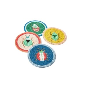 Vintage Style Seed <b>Beads</b> Embroidery Coaster <b>Set</b> Modern Handmade Beaded Coaster Table Accessories - Product Image 3