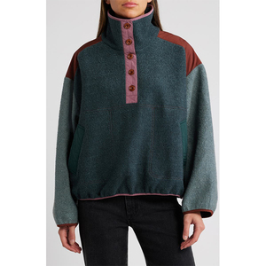 Custom Embroidery V Neck Loose Fit Half Button up Pullover Oversized Sweatshirt Long Sleeve Casual Color block Women Sweatshirt - Product Image 2