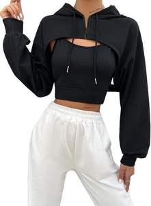 Sudadera con capucha y cremallera para mujer, personalizada con estampado frontal, manga larga, sexy, con cordón, top corto, transpirable, informal, para entrenamiento - Product Image 2