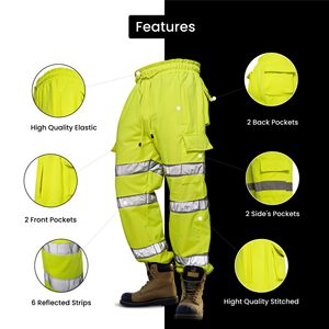 Mens <b>Hi</b> <b>Vis</b> Work Joggers | Reflective Safety Sweatpants Jogging Bottoms | High Visibility Work Trousers for Construction - Product Image 3