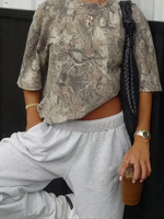 T-shirt d'été rétro pour femme à imprimé camouflage, manches courtes, en Spandex/Polyester, col souple, coupe ample, motif camouflage intégral, formel