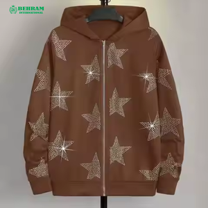 Sudaderas con capucha unisex personalizadas al por mayor, forradas de forro polar y sherpa, con cremallera, logotipo bordado, cordón ajustable, lavado ácido, 100% algodón, transpirables y de secado rápido. - Product Image 3