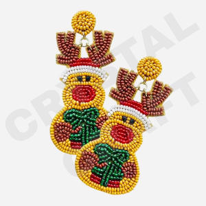 Boucles d'oreilles pendantes vertes de noël nouveauté perles transfrontalières faites à la main or à la mode créatives pour les fêtes Style chrétien - Product Image 6