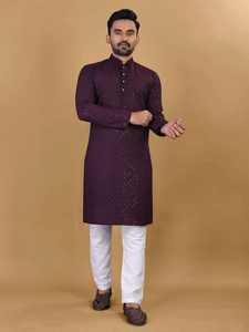 Kurta Pajama de Lujo para Hombre, Tela de Algodón y Rayón, Diseño de Diseñador, Ideal para Ocasiones Especiales, Fabricante de Ropa India - Product Image 4