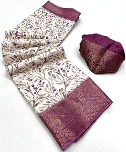 Sari de terciopelo con diseño de organza para fiesta de boda - Product Image 4