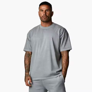 T-shirt pour homme de qualité supérieure 100% coton Logo personnalisé imprimé maillot surdimensionné à carreaux à épaules tombantes 300 grammes à manches courtes - Product Image 6