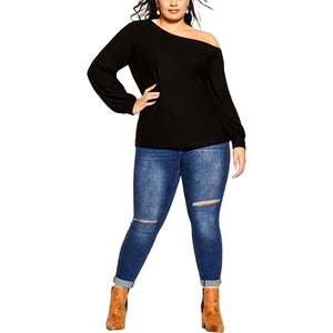 Top in Maglia da Donna City Chic XXL, Manica Lunga, Monospalla, Design Nero - Product Image 1