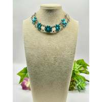 Navajo Handgefertigte Schlafende-Schönheit-Türkis & Sterling Silber Blumen-Choker-Halskette