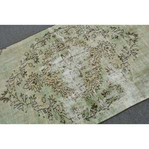 Alfombra de lana turca verde y beige Vintage de 4x8,2 pies, diseño de retales de tejido plano para decoraciones de sala de estar, respaldo de látex - Product Image 5