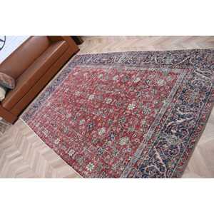 Vintage 8.8x5.4 ft Rug, Turkish Rug, <b>Red</b> Floral Rug <b>Wool</b> - Product Image 5