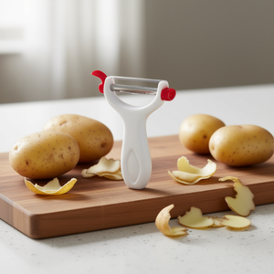 Éplucheur à pommes de terre à double lame Ghidini Cipriano en plastique DAILY blanc et rouge, outil pour fruits et légumes - Product Image 3