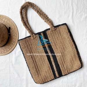 กระเป๋าสะพายไหล่เส้นด้ายกระดาษทอแฮนด์เมดสามแถบสีส้ม - Product Image 5