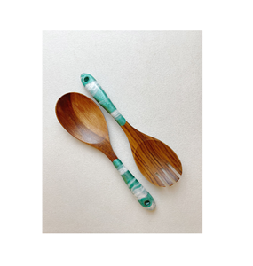 New Arrival Acacia <b>Wood</b> and resin <b>spoon</b> Salad Servers <b>Set</b> with Resin white Handle for Serving Mixing Salad <b>spoon</b> - Product Image 4