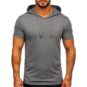 Ropa de marca personalizada para hombre, camiseta atlética ajustada, sudaderas con capucha para gimnasio, camisetas deportivas de manga corta con capucha - Product Image 6