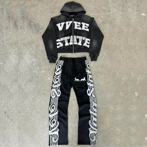 Survêtement tricoté pour hommes avec capuche tissu respirant OEM survêtement de jogging deux pièces personnalisé d'usine tenue de sport décontractée - Product Image 4