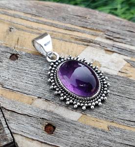 Estilo bohemio, colgante de plata de ley 925 para mujer, joyería hecha a mano con piedra preciosa amatista, regalo clásico chapado en rodio - Product Image 3