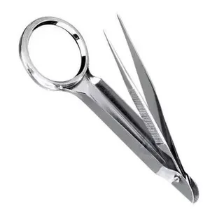 Stainless Steel Slanted Tweezers with Magnifying Glass for Precise Eyebrows and Hair Removal eye bro splinter tweezer magnifiger