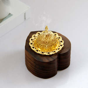 Middle East Arabic Style Handmade Highly Scented Heart Shape Wooden Incense <b>Burner</b> Bakhoor Mabkhara Openwork Mini Mosque Dome - Product Image 3