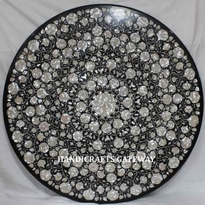Hermosa decoración hecha a mano para el hogar, hoteles, incrustaciones de mármol negro usado, mesa de comedor, fabricación india, exportador, proveedores, Mesa - Product Image 1