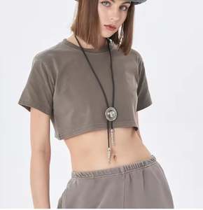Fashion Trendy High End Cropped <b>T</b>-<b>shirts</b> Quality Cotton Acid Wash Oversized <b>t</b> <b>Shirts</b> for <b>Ladies</b> - Product Image 4