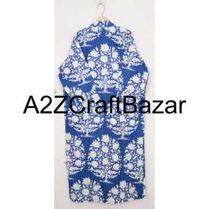 Bata Kimono India 100% Algodón para Mujer, Cuello en V, Cierre con Cinturón, Largo Completo, Suave y Transpirable, Estampado Floral, Ropa de Dormir - Product Image 6