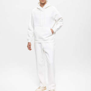 OEM Men's Fitted Pullover Hooded Jogger <b>White</b> Tracksuit 100% Cotton Breathable Solid Design Winter Season Plus Size Jogger - Product Image 4