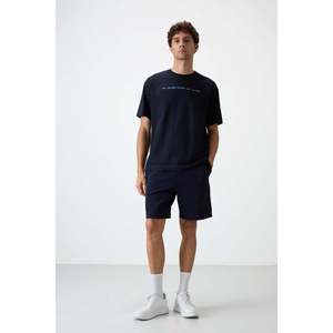 Navy <b>Blue</b> 100% Cotton T-Shirt for <b>Men</b> Thick Textured Oversize Fit & Printed Design-88371 - Product Image 3