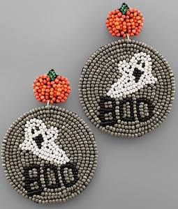 Boucles d'oreilles citrouille faites à la main avec perles de rocaille broderie perles diamants Halloween accessoire festif pour les cadeaux - Product Image 2