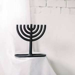 Indian <b>Black</b> Home Decorative Menorah Candle Stand Powder Coated with Customizable Christmas Design for Year-Round Use - Product Image 2