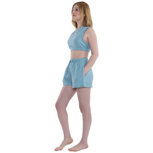Kiko Baby Blue <b>Crop</b> <b>Top</b> <b>and</b> <b>Shorts</b> Wholesale Cotton <b>Short</b> Set Custom <b>Shorts</b> Sets for Women From Turkey - Product Image 3