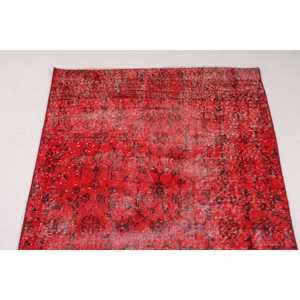 Tapis turc vintage 3,2x8 pieds, tapis en laine rouge et noir à motifs floraux - Product Image 5