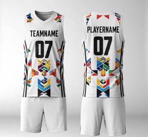Conjunto de Uniforme de Baloncesto Sublimado de Último Diseño al por Mayor de Fábrica, Camisetas y Pantalones Cortos Deportivos Lisos, Conjuntos de Camisetas con Patrón Personalizado - Product Image 1