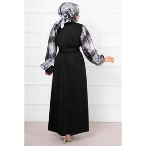 <b>Shawl</b> Sleeved Satin Long Hijab Dress <b>Black</b> - Product Image 1