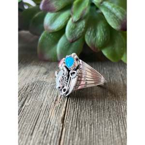 Navajo Handcrafted Turquoise & Opal <b>Sterling</b> <b>Silver</b> <b>Ring</b> Bezel <b>Set</b> Size 13.5 - Product Image 3