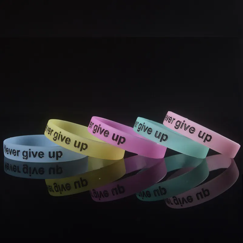Motivational Quote Fluorescence Wristbands Glow In Dark Wrist Bands Luminous Silicone Wristbands With Logo Custom