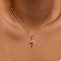 Collar de cadena con cruz cristiana de plata de ley 925 con baño de oro de 18k y diamantes cultivados en laboratorio, ideal para regalo de fiesta