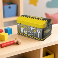 Boîte de rangement en métal jaune recyclable avec serrure pour jouets d'enfants, boîte en étain à motifs de dessins animés
