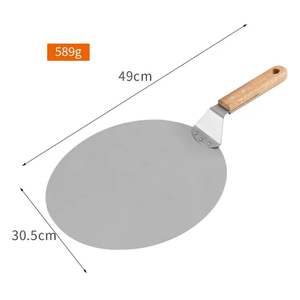 Cáscara de pizza de aluminio redonda de 12 ''con mango de madera <span class=keywords><strong>Pala</strong></span> de pizza de acero inoxidable para hornear pizzas - Product Image 6