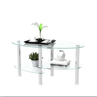 Table basse en verre trempé à 3 niveaux avec pieds en acier inoxydable, table à thé ovale moderne pour salon et bureau