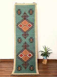 Handwoven Wool <b>Jute</b> Kilim Runner <b>Rug</b> Traditional Indian Geometric Pattern Customizable Color Washable Rustic Home Living Room - Product Image 4