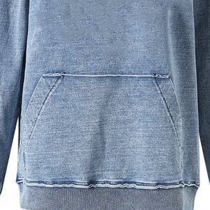 Sweat à capuche en denim chenille délavé foncé, style universitaire uni, 100% coton biologique molletonné, écologique, hiver, OEM/Logo personnalisé - Product Image 3