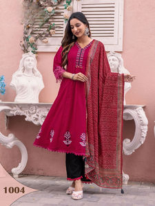 Hermoso conjunto de anarkali Kurti de seda vichitra con trabajo manual y trabajo de bordado perfecto para todos los eventos - Product Image 3