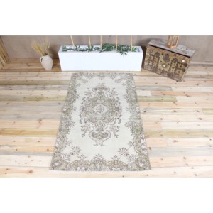 พรมวินเทจขนาด 3.9x6.6 ฟุต ลายดอกไม้สีเบจ สไตล์ตุรกี - Product Image 1