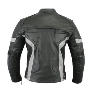 แจ็กเก็ตมอเตอร์ไบค์หนังวัวแท้สำหรับผู้ชายมีการป้องกันด้วย CE พิมพ์ลายแทร็กแข่งรถไซส์ใหญ่ใหญ่พิเศษสำหรับฤดูหนาวสีเทา/สีดำสำหรับถนน - Product Image 2