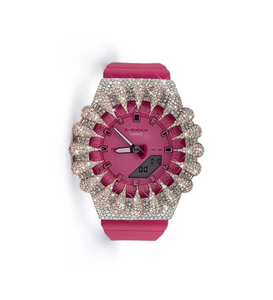 Reloj con Esfera Rosa y Bisel con Incrustaciones, Diamantes Moissanite VVS, Caja y Correa de Acero Inoxidable, Resistente al Agua hasta 10 Bares - Product Image 1