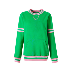 เสื้อสเวตเตอร์คอกลมสีเขียว, เสื้อสเวตเตอร์คอกลมลายทางสีชมพูกระดุมข้อมือเสื้อและชายเสื้อระบายอากาศได้สำหรับ3D สมาคมสตรีป้องกันการหดตัว - Product Image 1