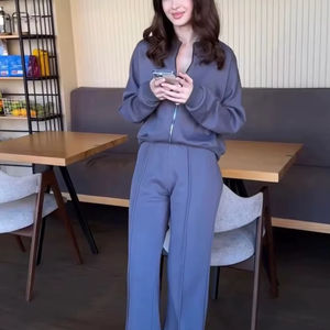 Ensemble de survêtement d'hiver personnalisé en molleton à carreaux 220g, manches longues, style streetwear, sweat à capuche et pantalon de survêtement, 2 pièces, 100% coton, coupe classique - Product Image 1