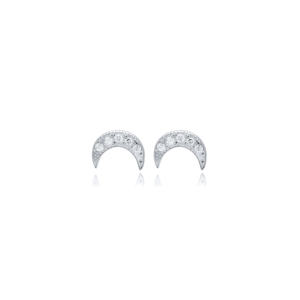 Minimalista Luna diseño CZ piedra turca 925 joyería de plata hecha a mano al por mayor Stud pendientes - Product Image 5